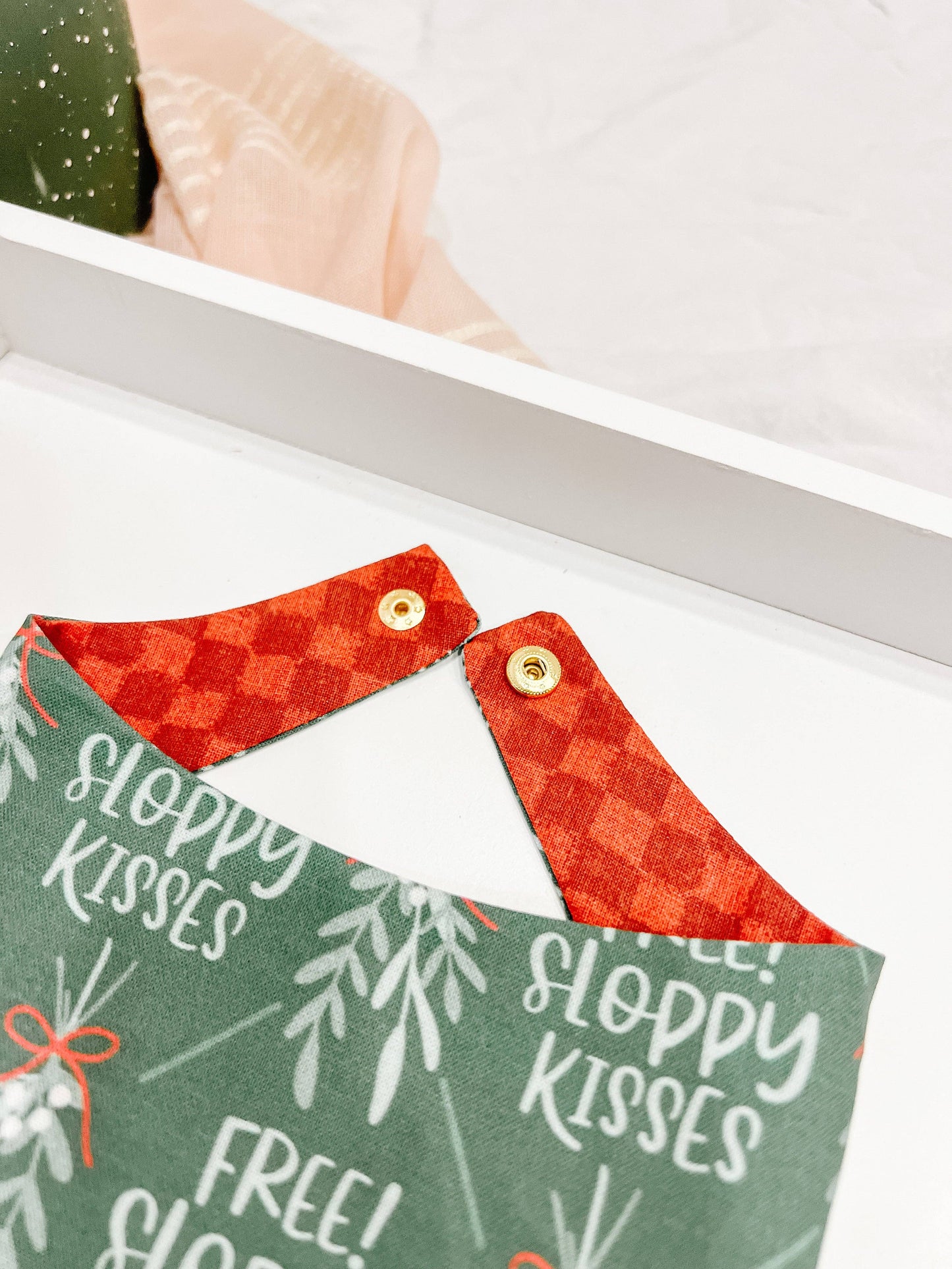 Free Sloppy Kisses Reversible Dog Bandana – Pet Scarf with Snap-On Curved Neck XL