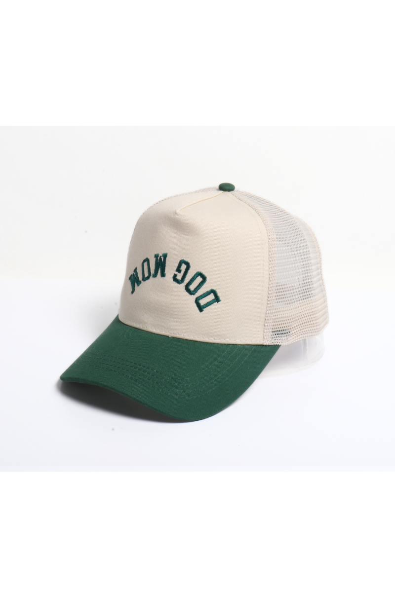 DOG MOM Upside Down embroidery mesh back Baseball Cap: Green
