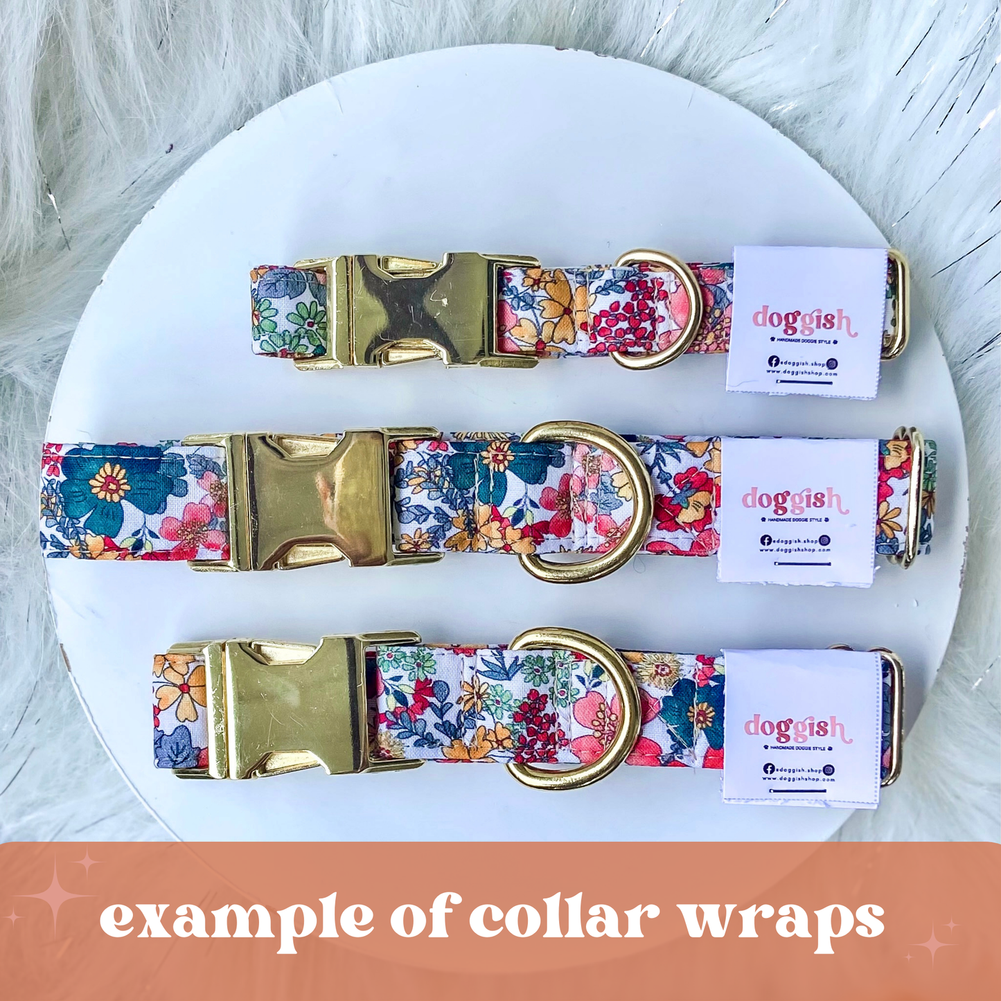 Sage green plaid spring dog collar with gold metal hardware