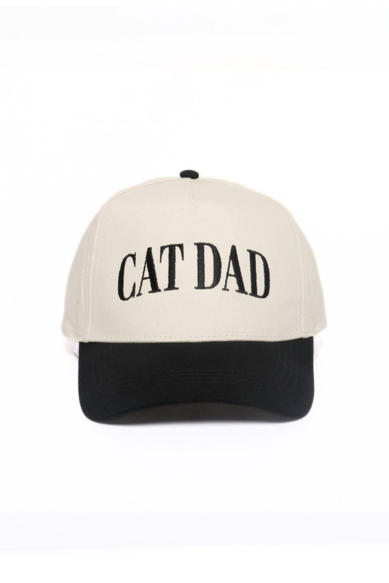 CAT DAD Embroidery 5 Panel Two Tone Cap: Black