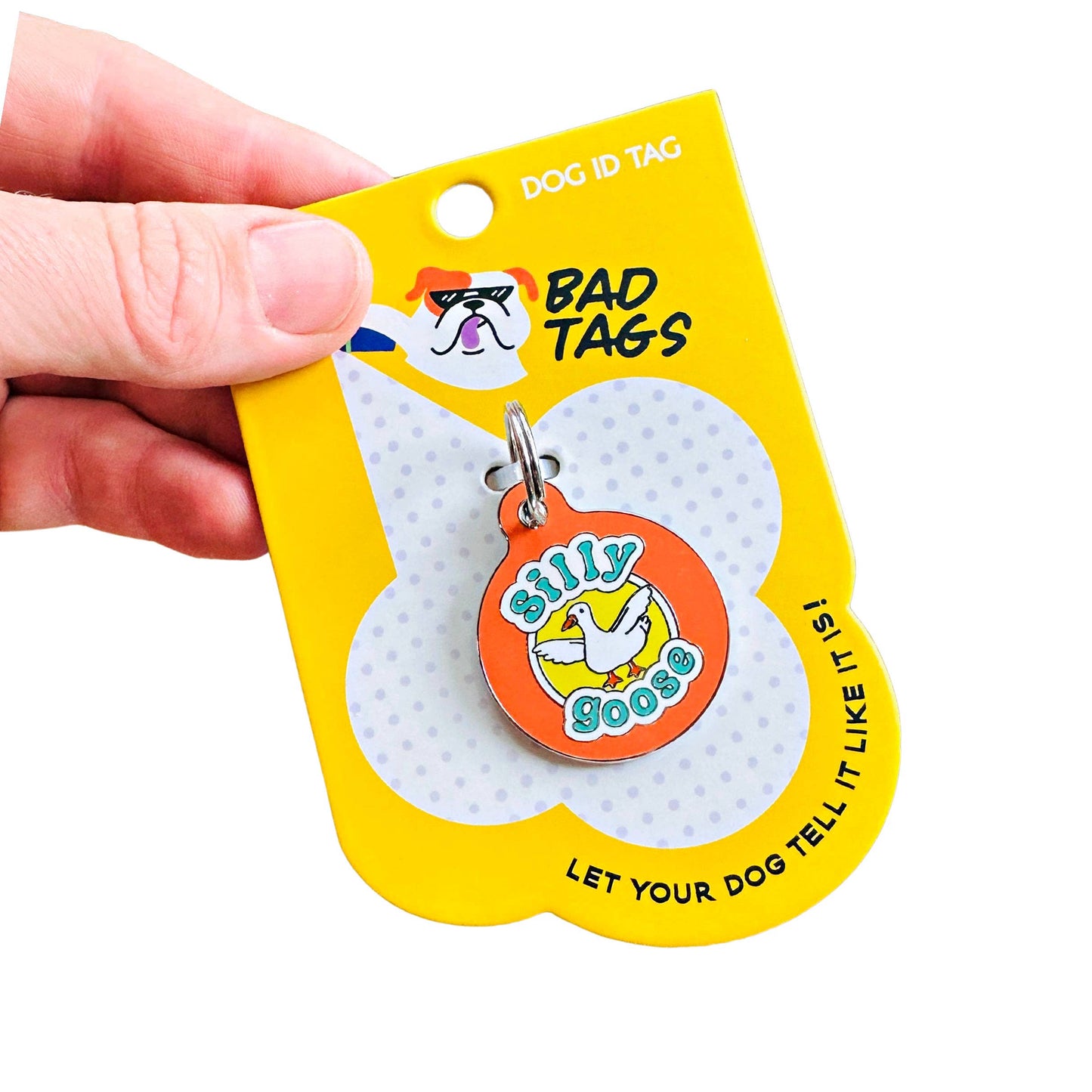 Dog Tag w/ Personalized QR Code - Silly Goose: Engraved QR Code / Large 1.25"
