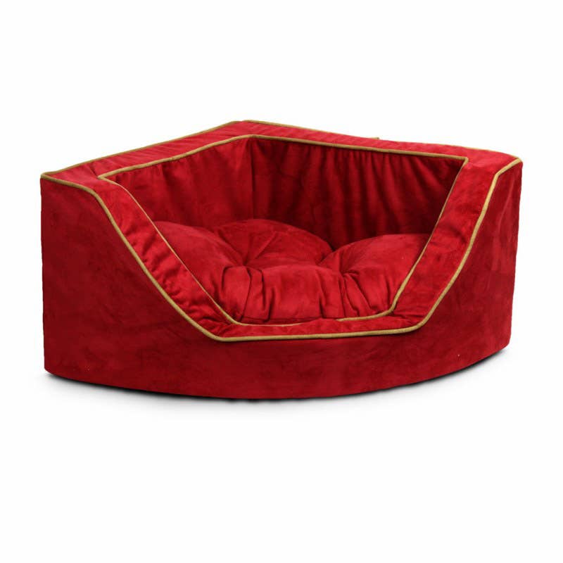Luxury Overstuffed Corner Dog Bed with Microsuede: Buckskin / Java / Small