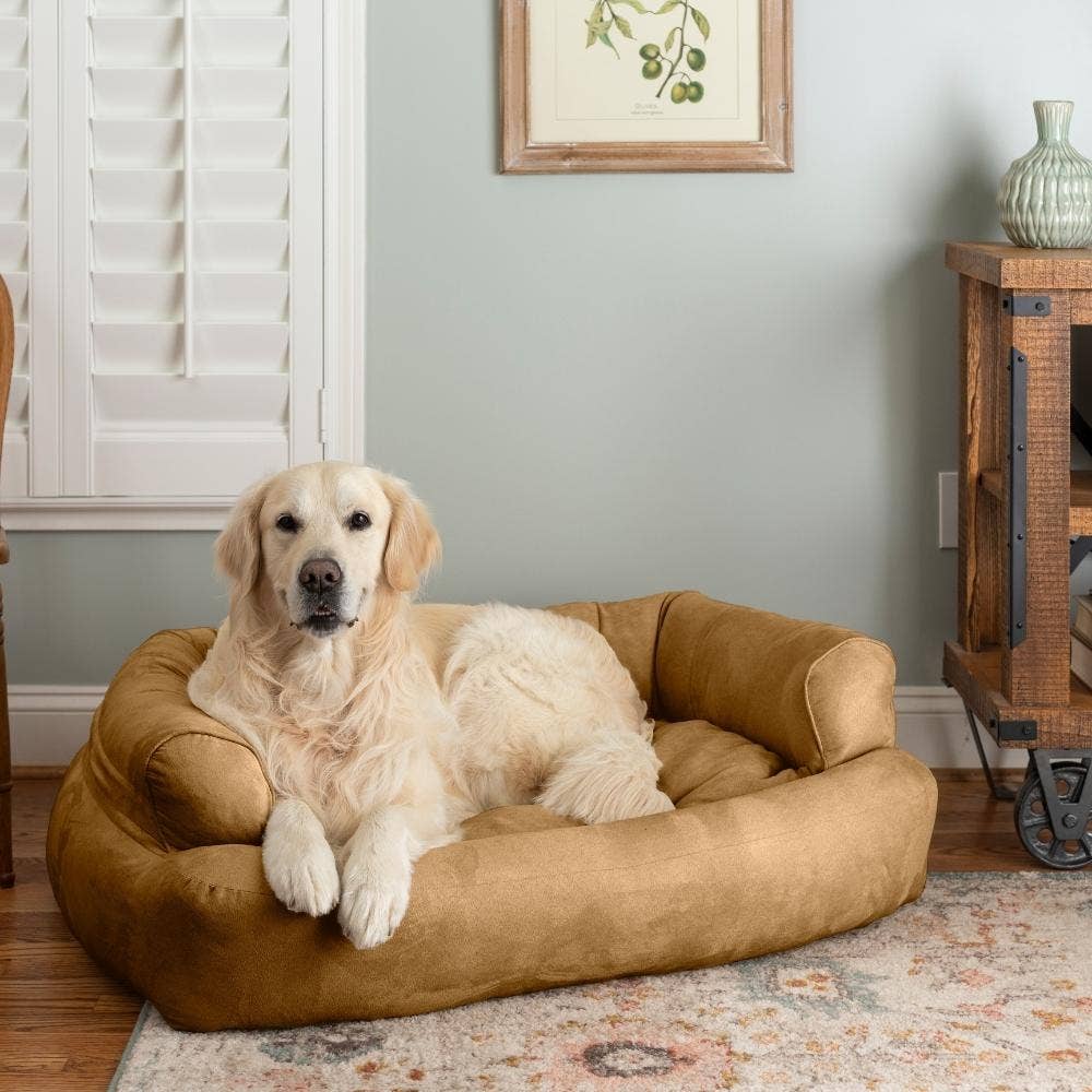 Overstuffed Luxury Dog Sofa: Camel / Large