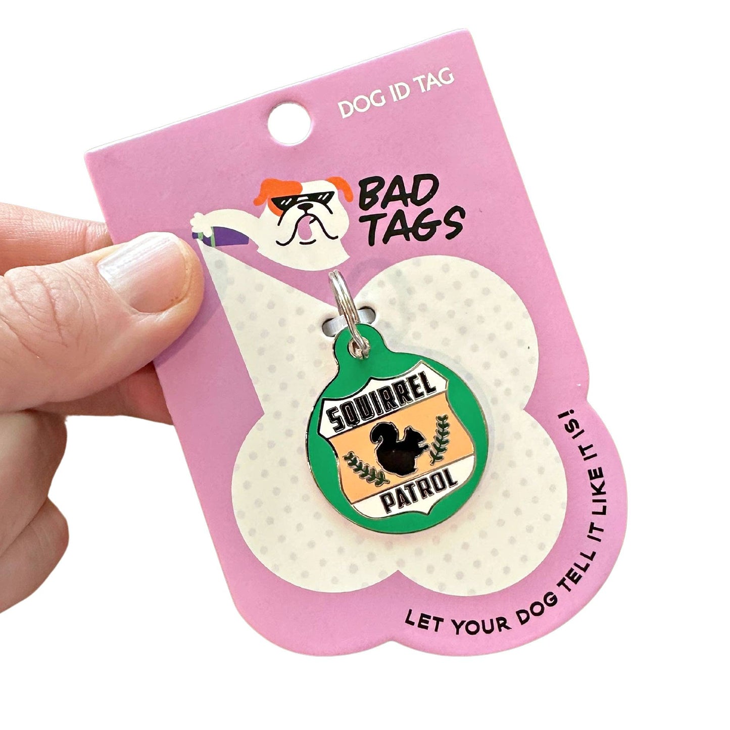 Dog ID Tag with Personalized QR Code - Squirrel Patrol: Orange / Engraved QR Code / Small 1"