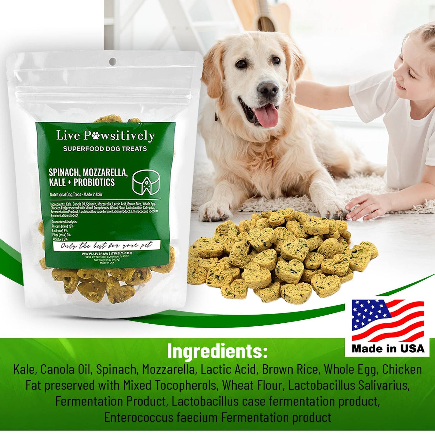 Spinach, Mozzarella, Kale & Probiotics (soft dog treat)