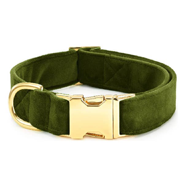 Olive Velvet Dog Collar