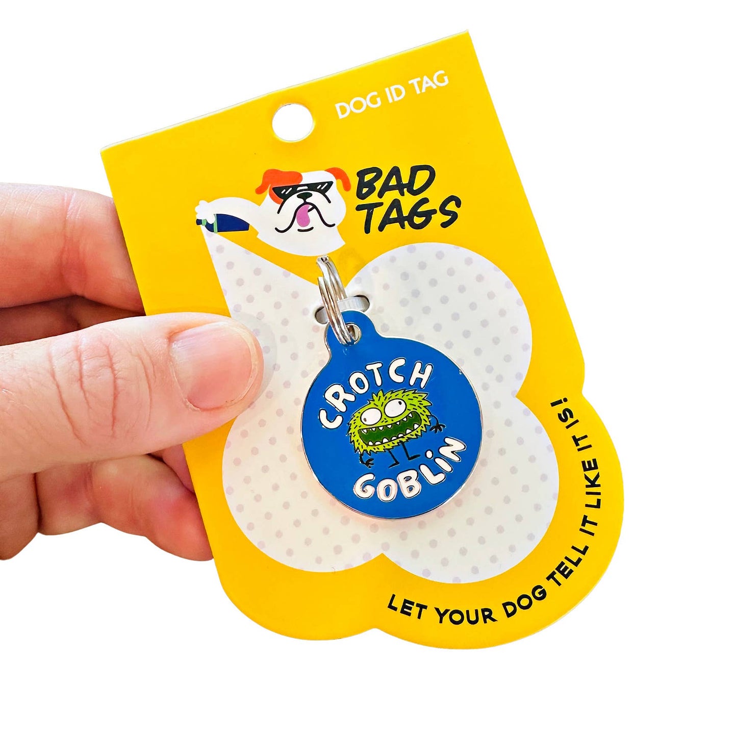 Dog ID Tag with Personalized QR Code - Crotch Goblin: Engraved QR Code / Small 1"