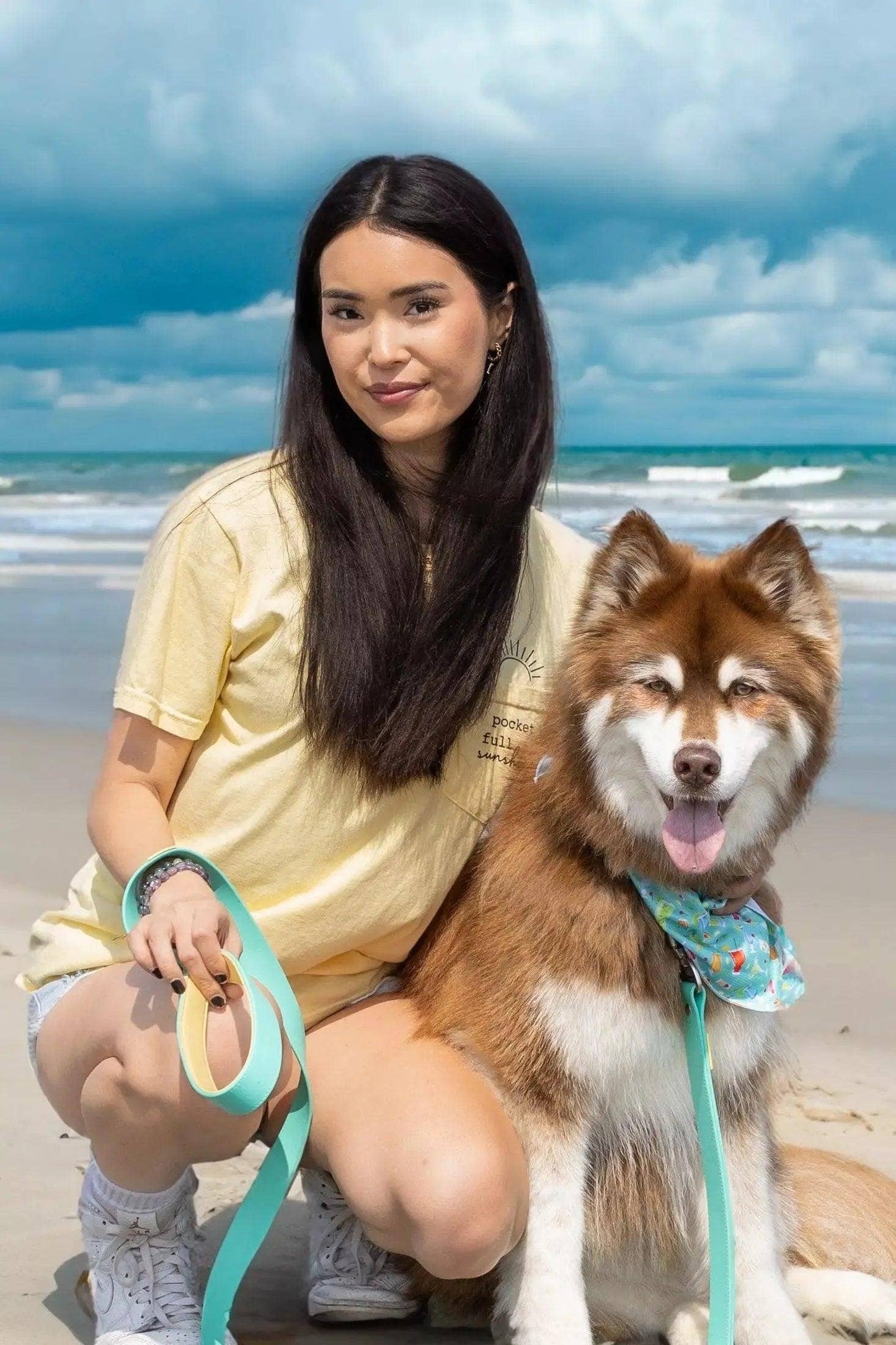 Island Vibes Waterproof Dog Collar: Aqua / Sunshine Yellow / 11 - 13