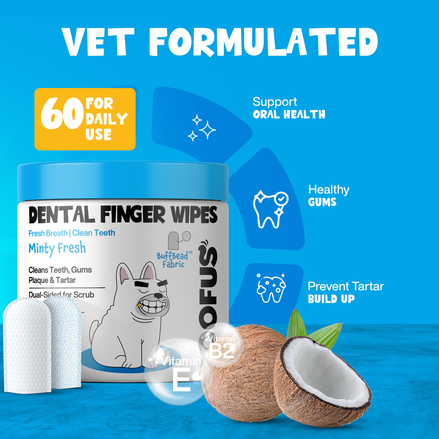 Roofus Dental Wipes | Mint | 60ct