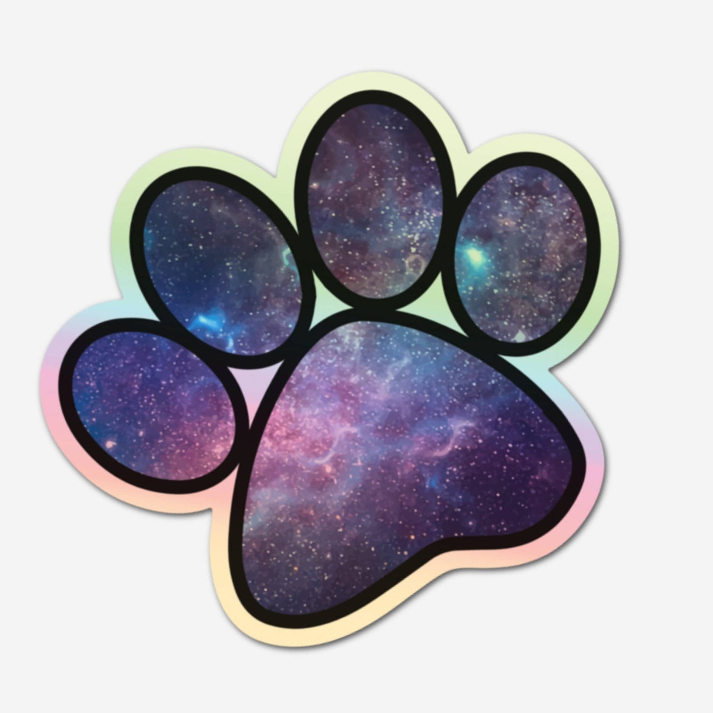 Halographic Paw Print Space Dog Sticker