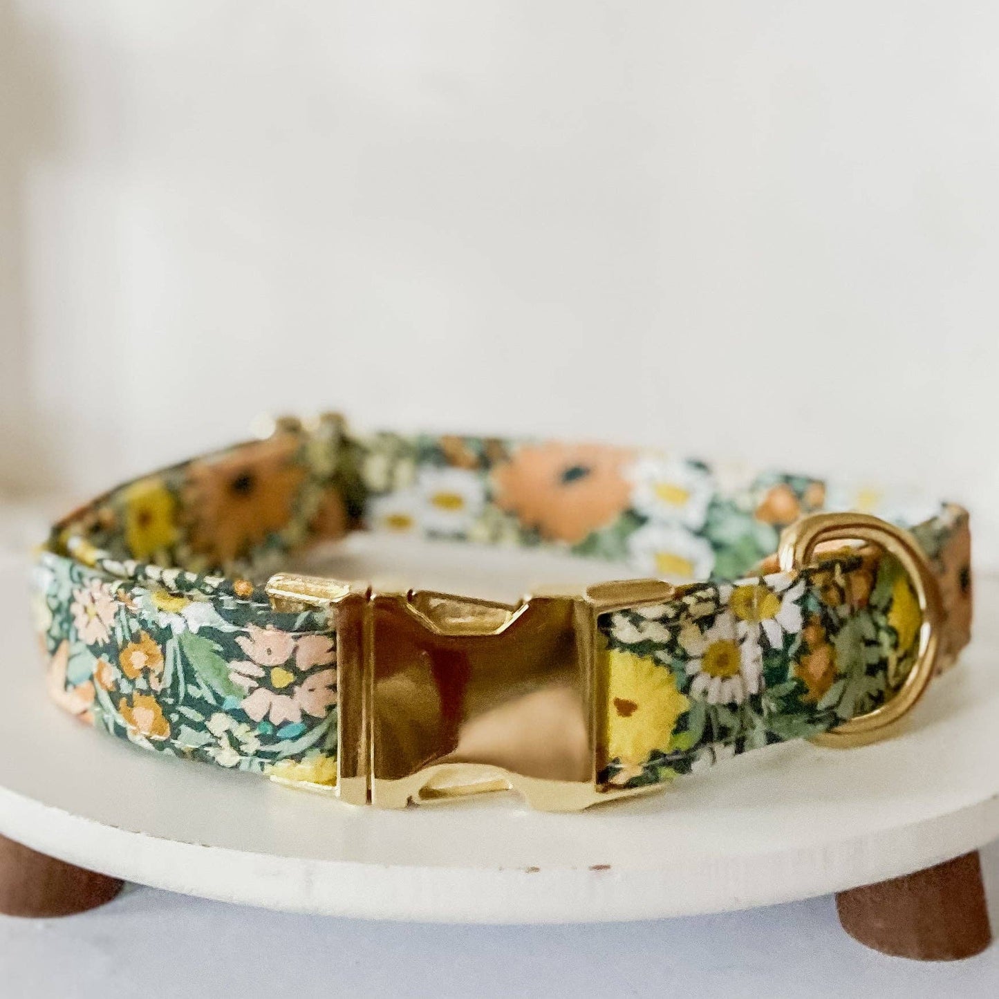Wild Daisies spring floral sage, peach, yellow dog collar