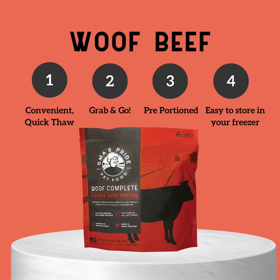 Oma's Pride Woof Complete Beef Recipe Pre-Portioned Packs