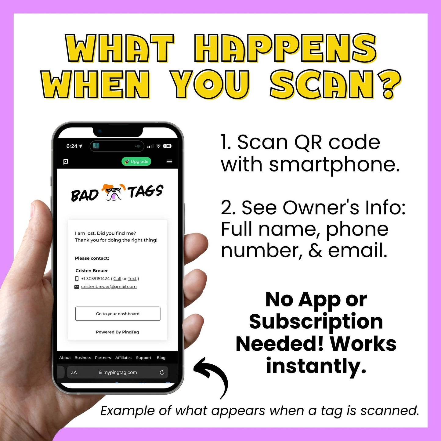 Personalized Dog Tag Scannable QR Code - Fck Those Squirrels: Large / Engraved QR Code