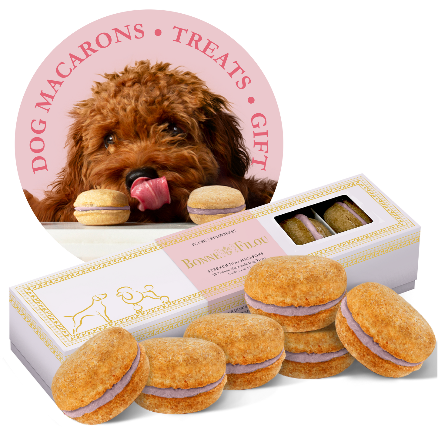 Dog Macarons - 6 Pack: Strawberry