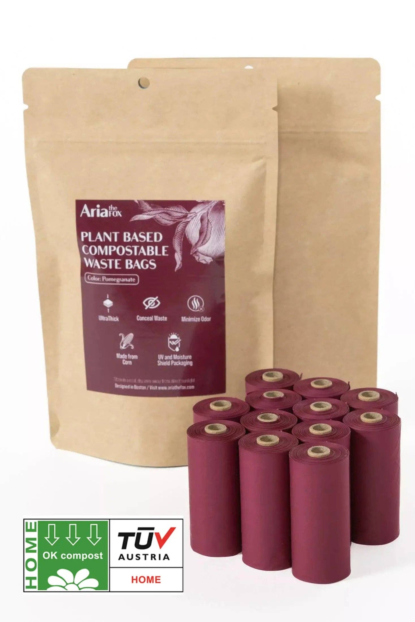 Plant Based Compostable Waste Bags: Pomegranate / 6 Rolls - 60 Bags