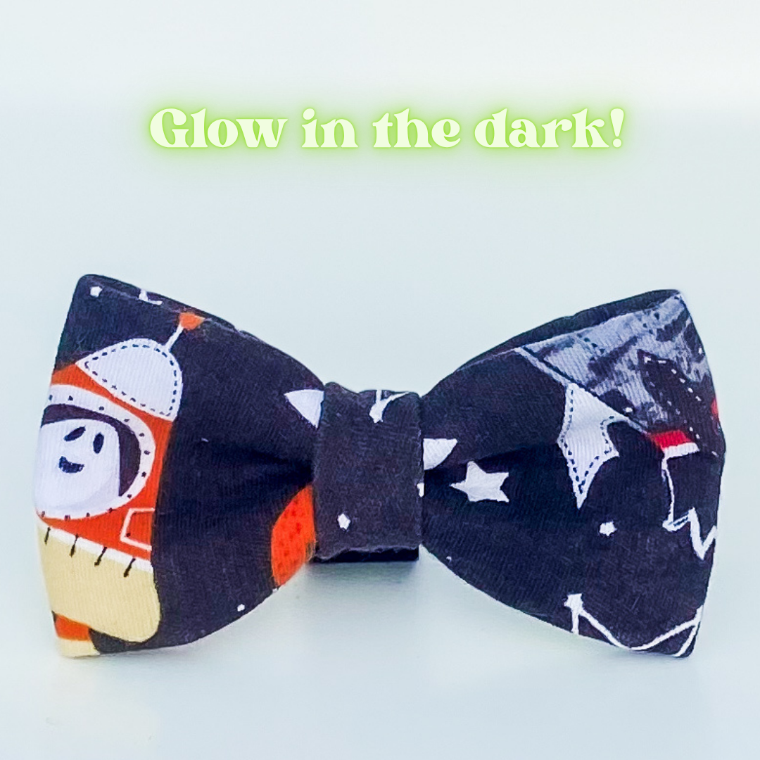 Spooks in space glow in the dark Halloween dog bow accessory: Collar attachment