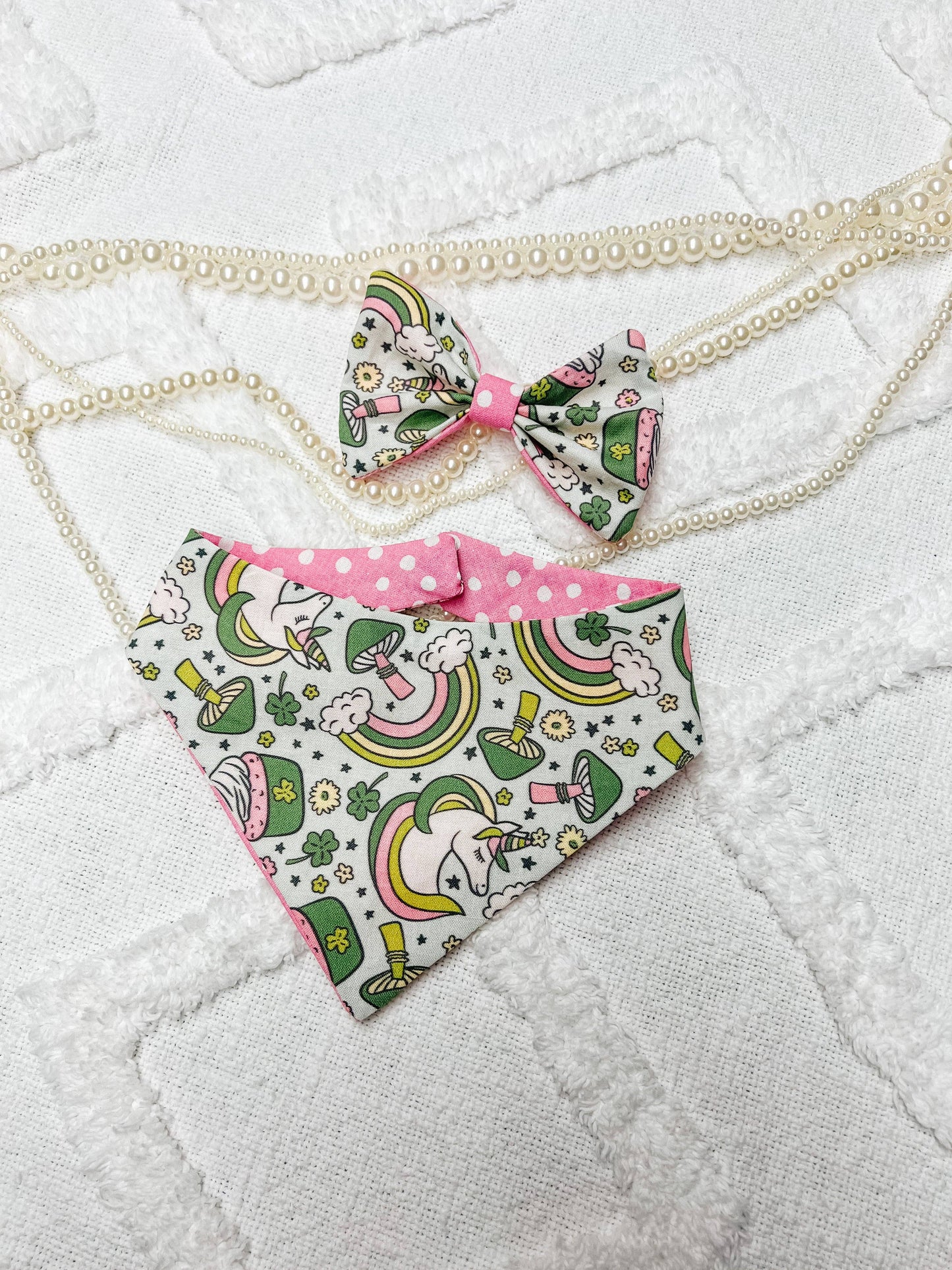 Unicorn Magic Cotton Curved Neck Dog Bandana, Reversible: L