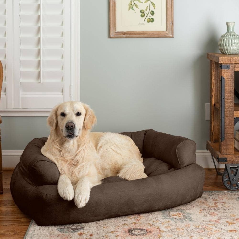 Overstuffed Luxury Dog Sofa: Camel / Large
