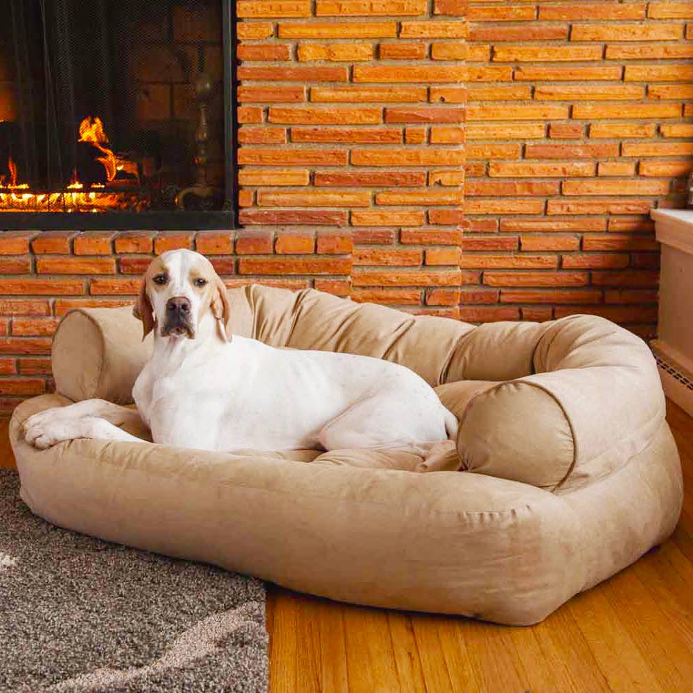 Overstuffed Luxury Dog Sofa: Camel / Large