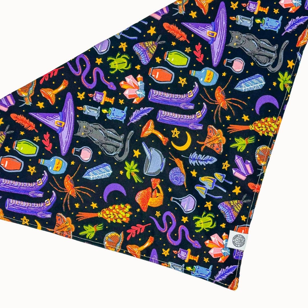 Salem Dog Bandana | Halloween Witch Bohemian Pet Scarf: Black / XL