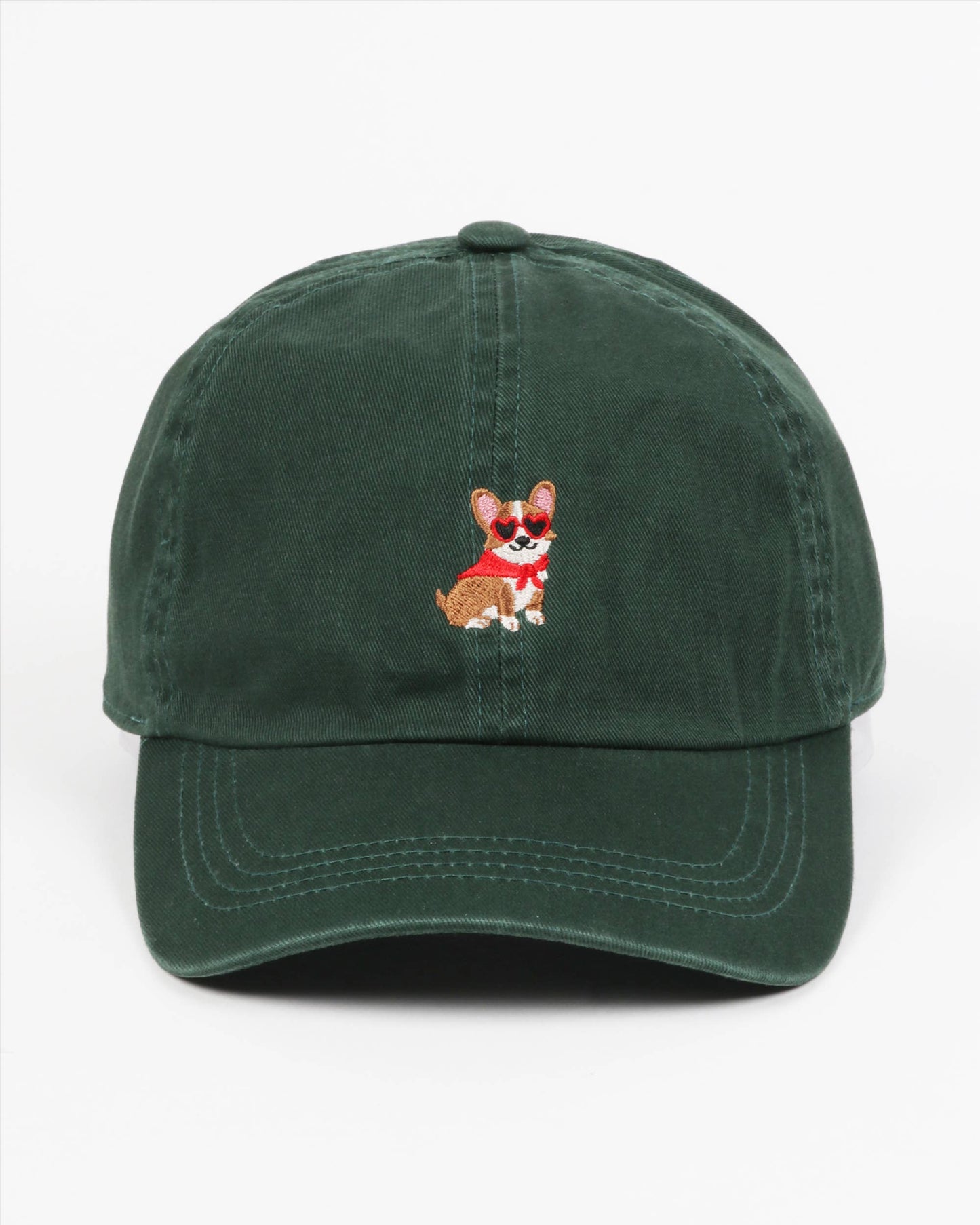 DOG WELSH CORGIE DOG Embroidered Baseball Cap: Dark Green
