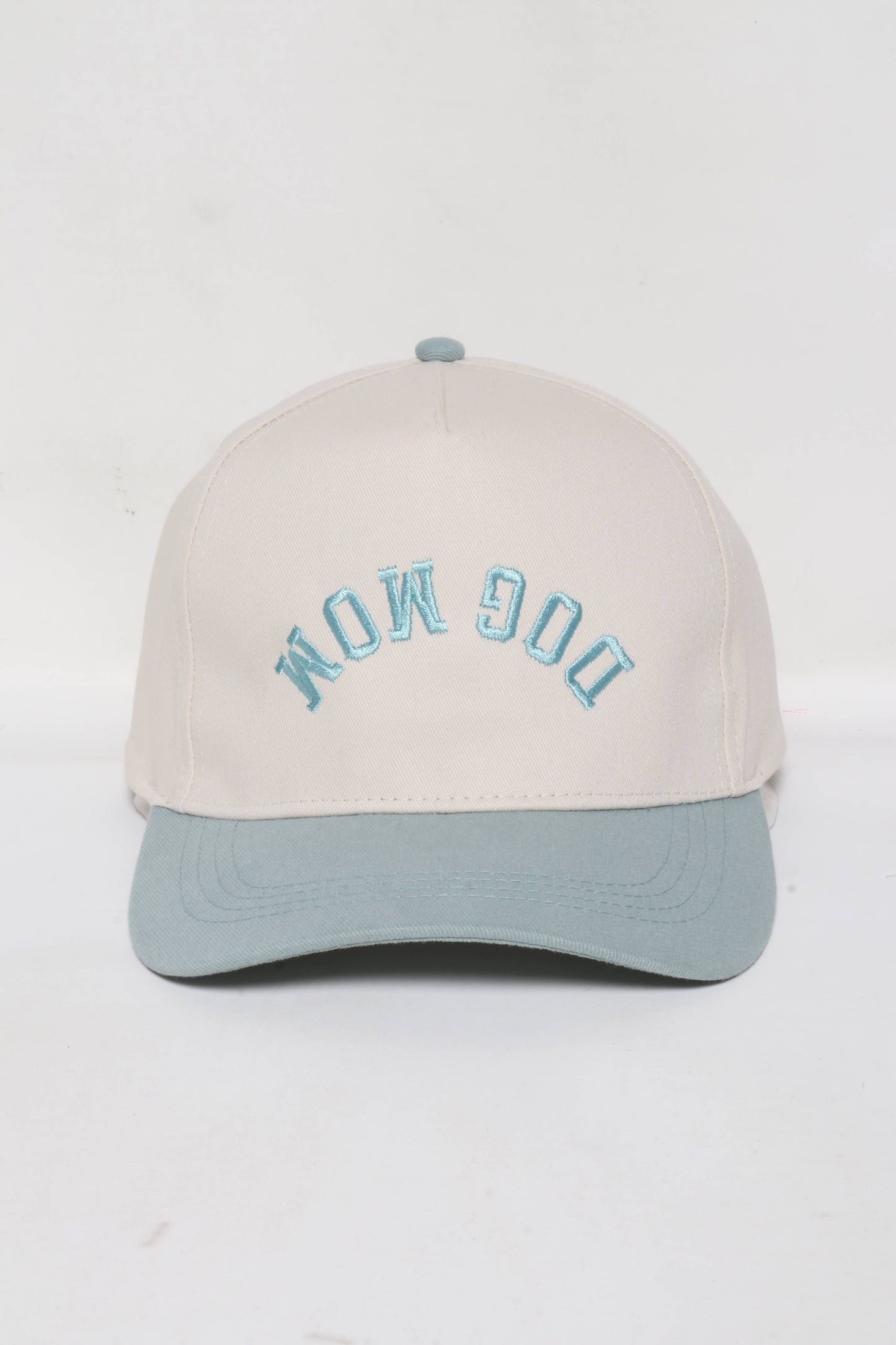 DOG MOM Upside Down embroidery in Two Tone Baseball Cap: Sage