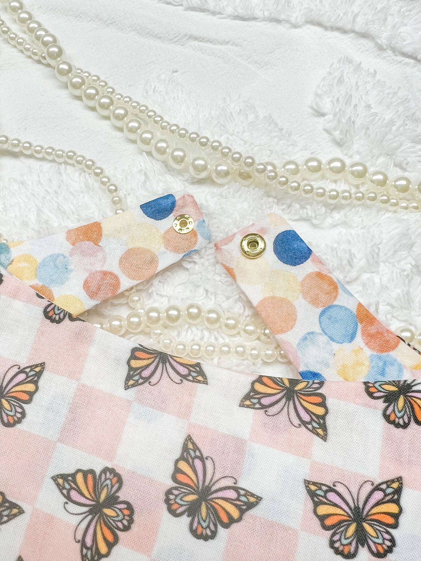 Butterfly Checkered Reversible Dog Bandana, Metal Snap On : M