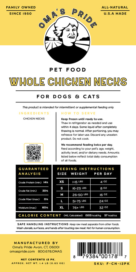 Oma's Pride Whole Skinless Chicken Necks - 12 Pack