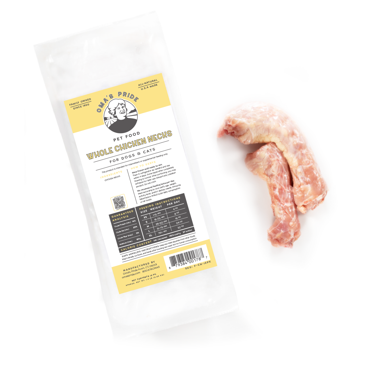 Oma's Pride Whole Skinless Chicken Necks - 12 Pack