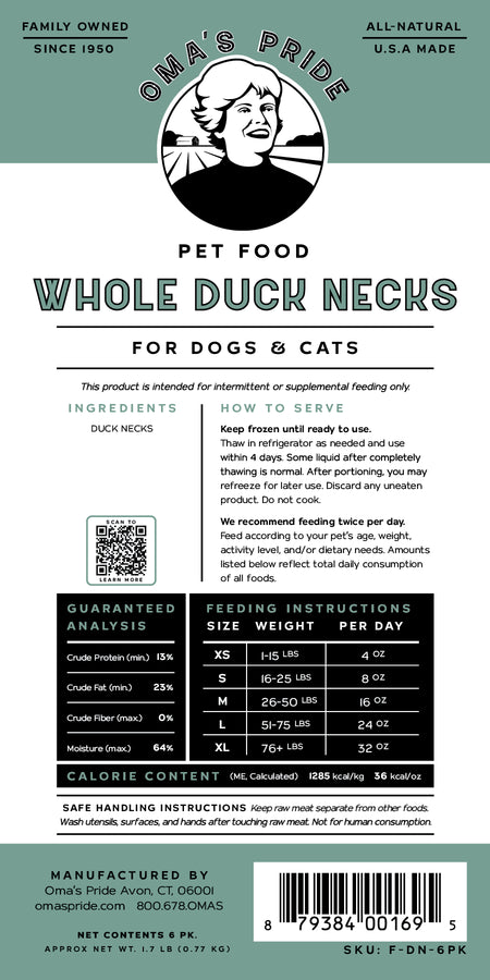 Oma's Pride Whole Skinless Duck Necks - 6 Pack