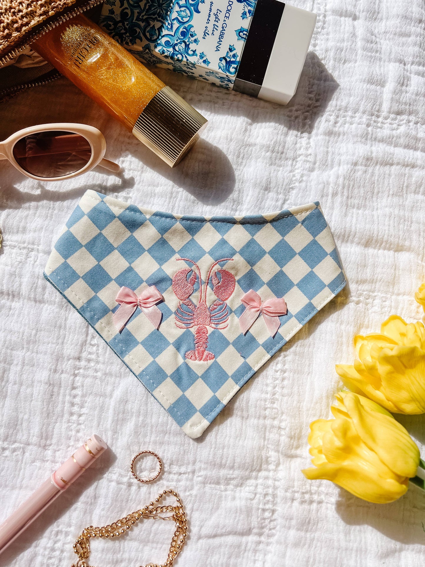 Lobster Denim Snap-On Reversible Dog Bandana: L