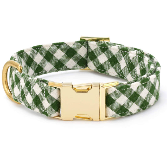 Plaid Hunter Green Dog Collar