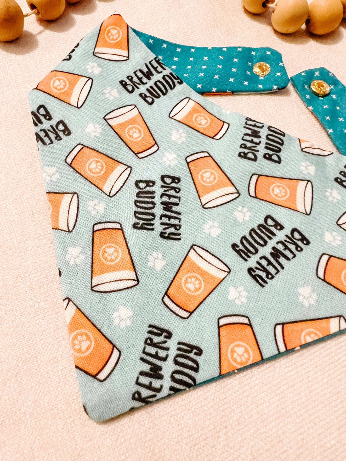 Brewery Buddy Reversible Dog Bandana – Snap-On Curved Neck Pet Scarf L