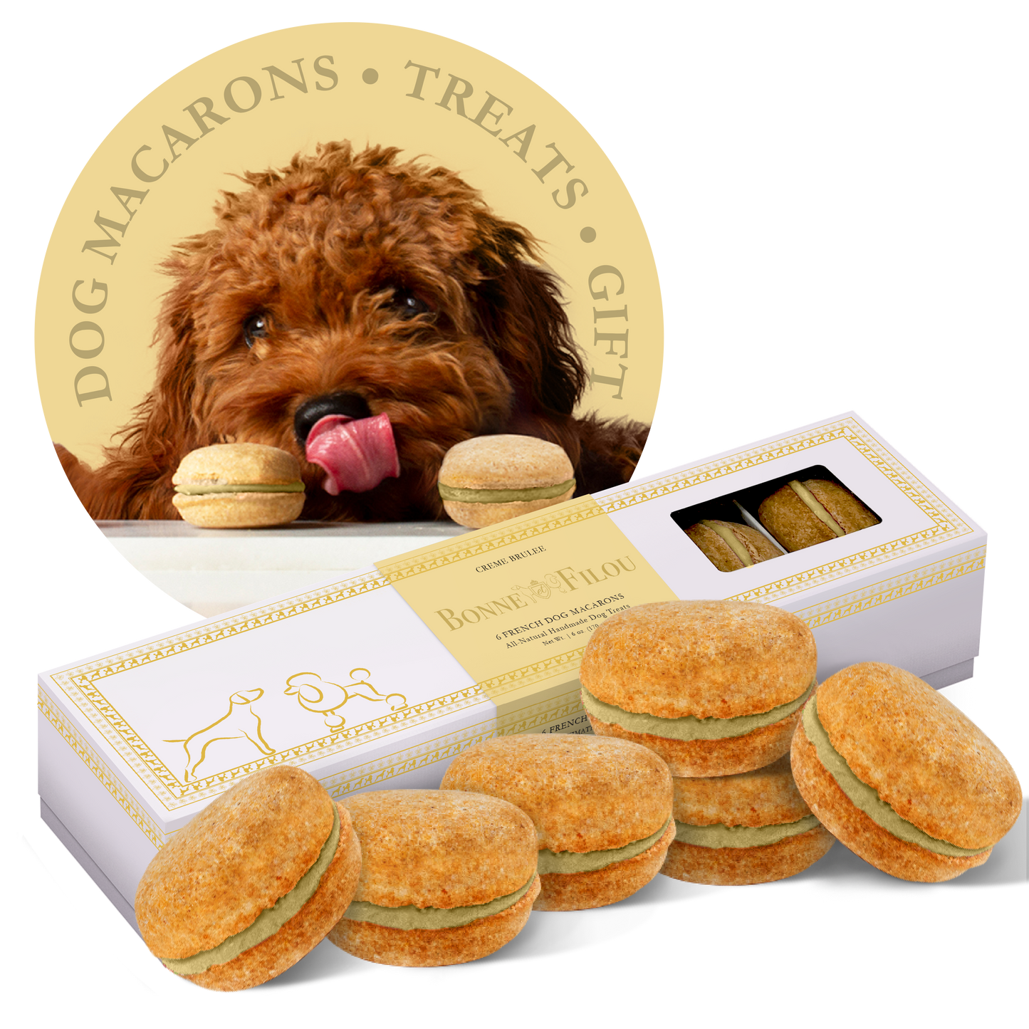 Bonne et Filou Dog Macarons | Crème Brûlée
