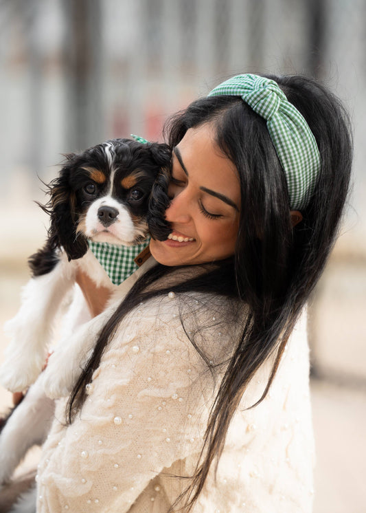 Matching Headband and Bandana- Green Gingham