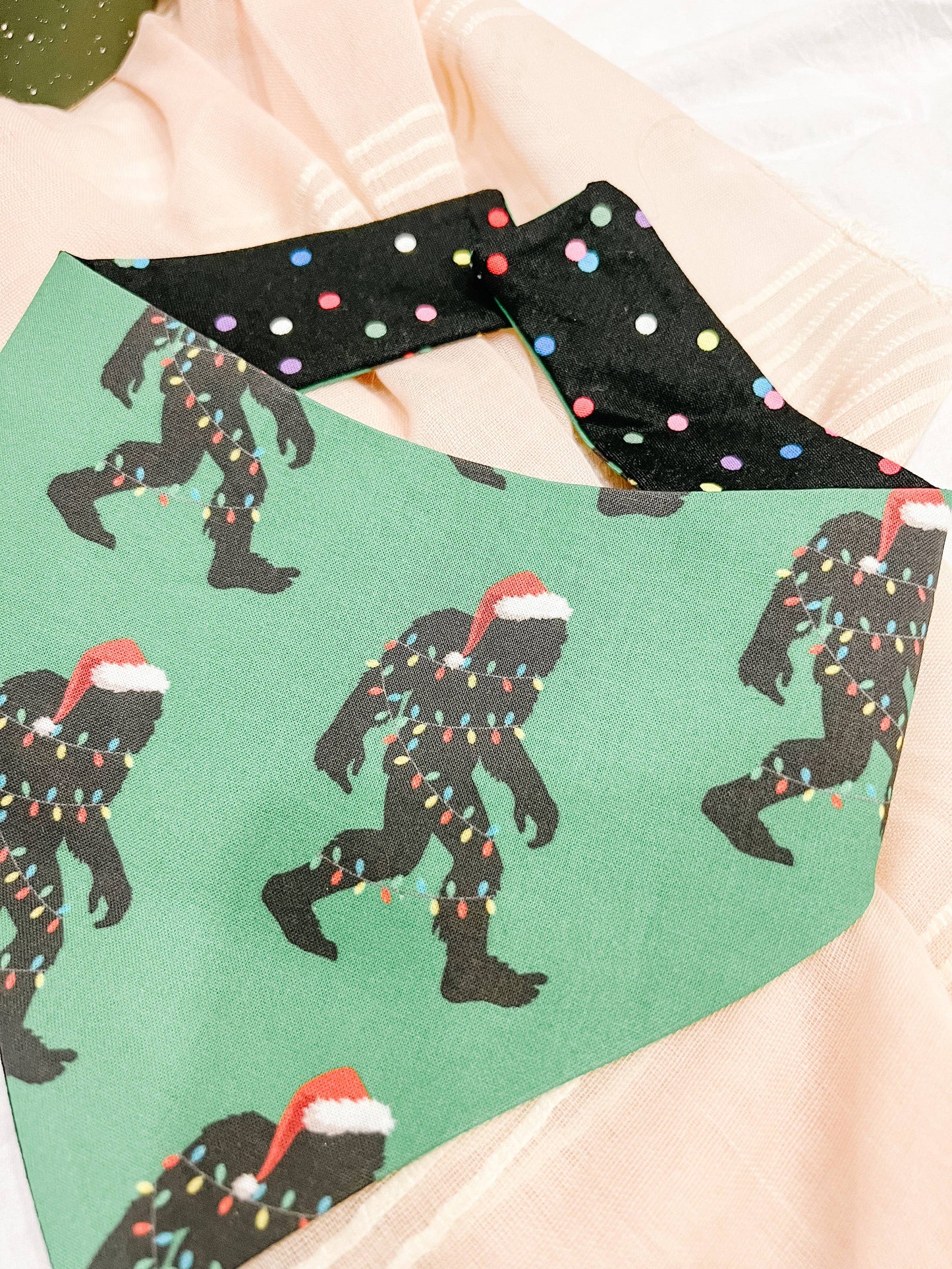 Christmas Monster Reversible Dog Bandana – Winter Pet Scarf with Snap-On Curved Neck XL