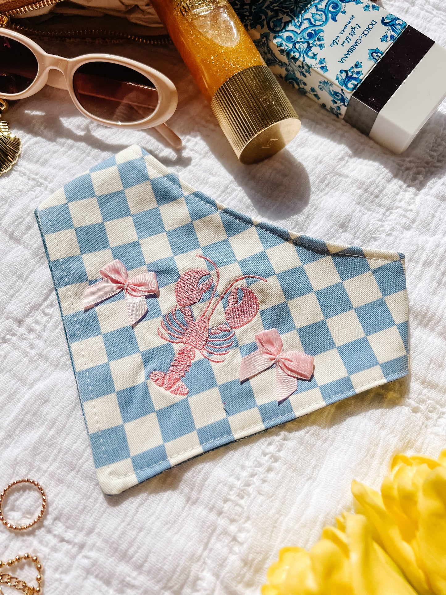 Lobster Denim Snap-On Reversible Dog Bandana: L