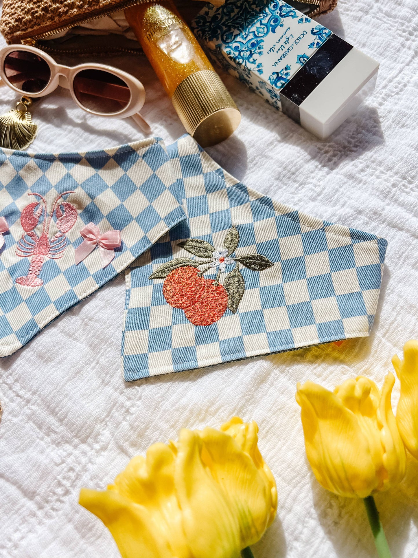 Lobster Denim Snap-On Reversible Dog Bandana: L