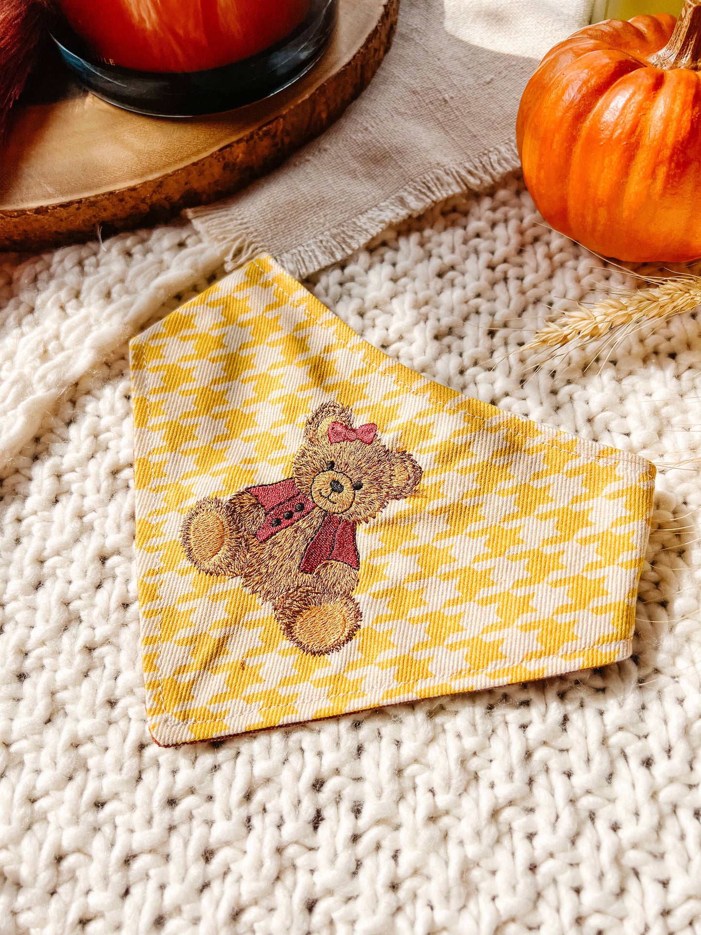 Bear Reversible Denim Dog Bandana – Snap-On Curved Neck Scarf L