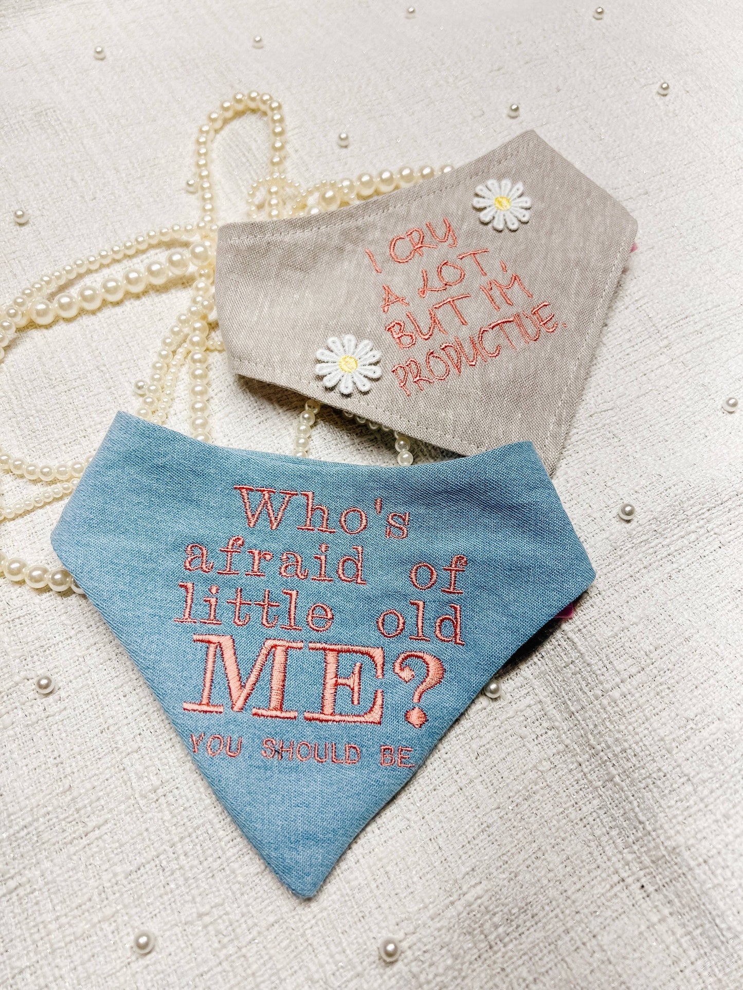 Who’s Afraid of Little Old Me Reversible Dog Bandana – Snap-On Curved Neck Collar XXL