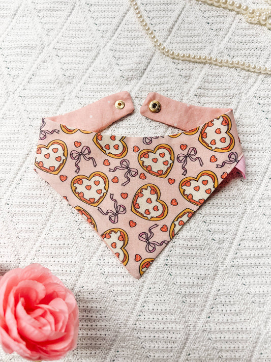 Pizza Love Reversible Dog Bandana – Snap-On Curved Neck Pet Collar M
