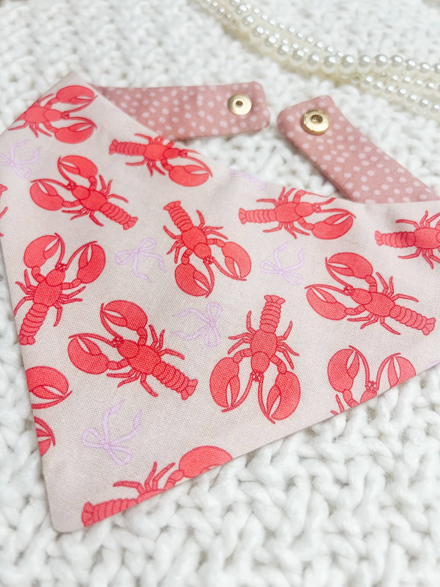 Lobster Snap-On Reversible Dog Bandana, Curved Neck: L
