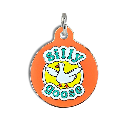 Dog Tag w/ Personalized QR Code - Silly Goose: Engraved QR Code / Large 1.25"