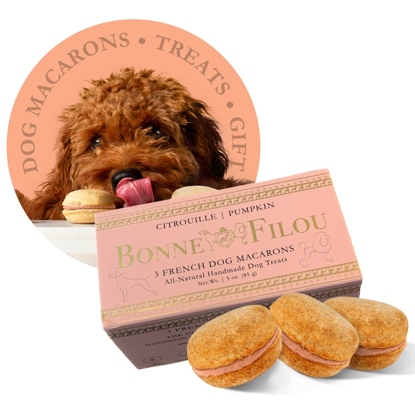 Bonne et Filou Dog Macarons | Peanut Butter (3 count)