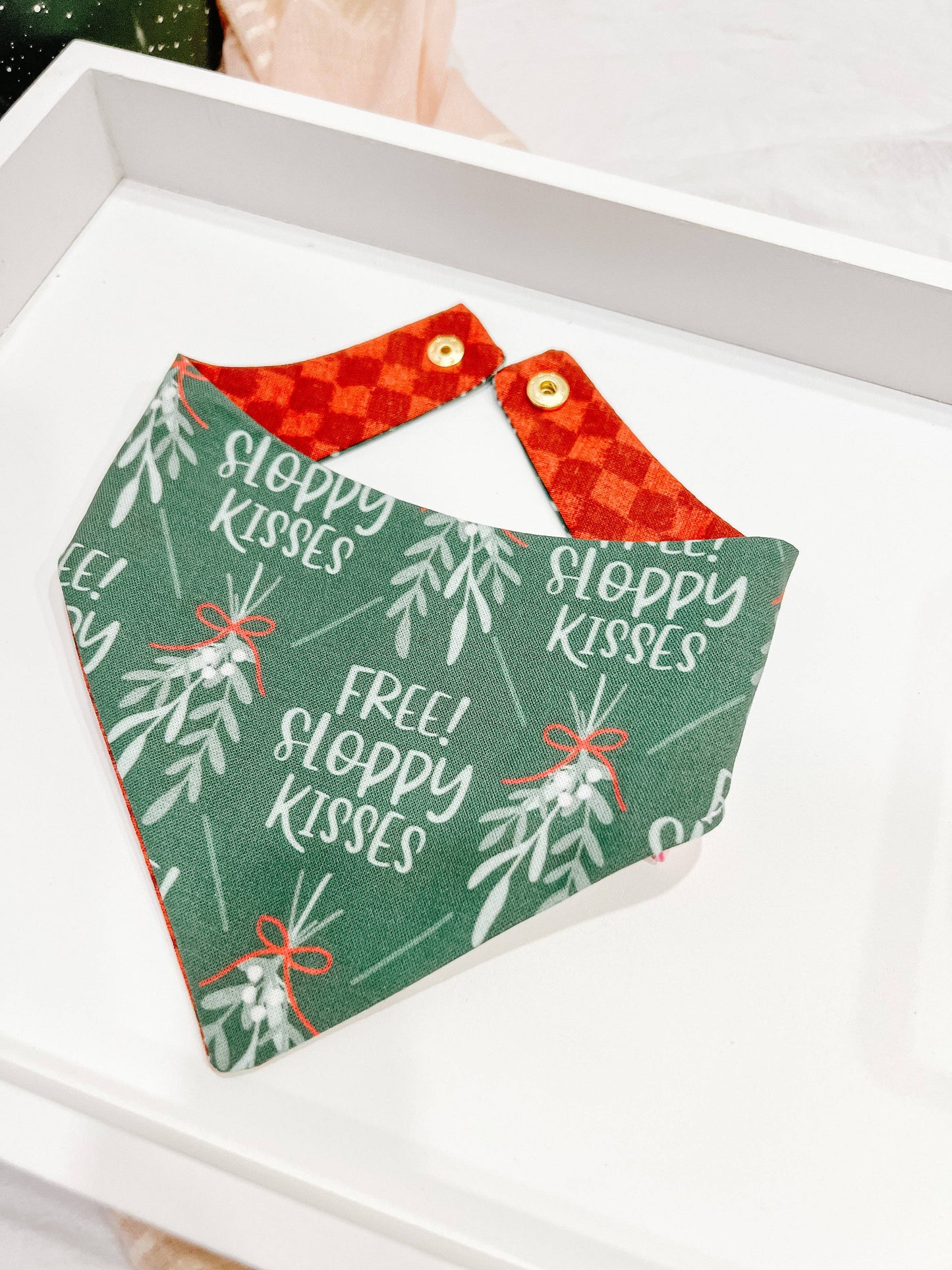 Free Sloppy Kisses Reversible Dog Bandana – Pet Scarf with Snap-On Curved Neck XL
