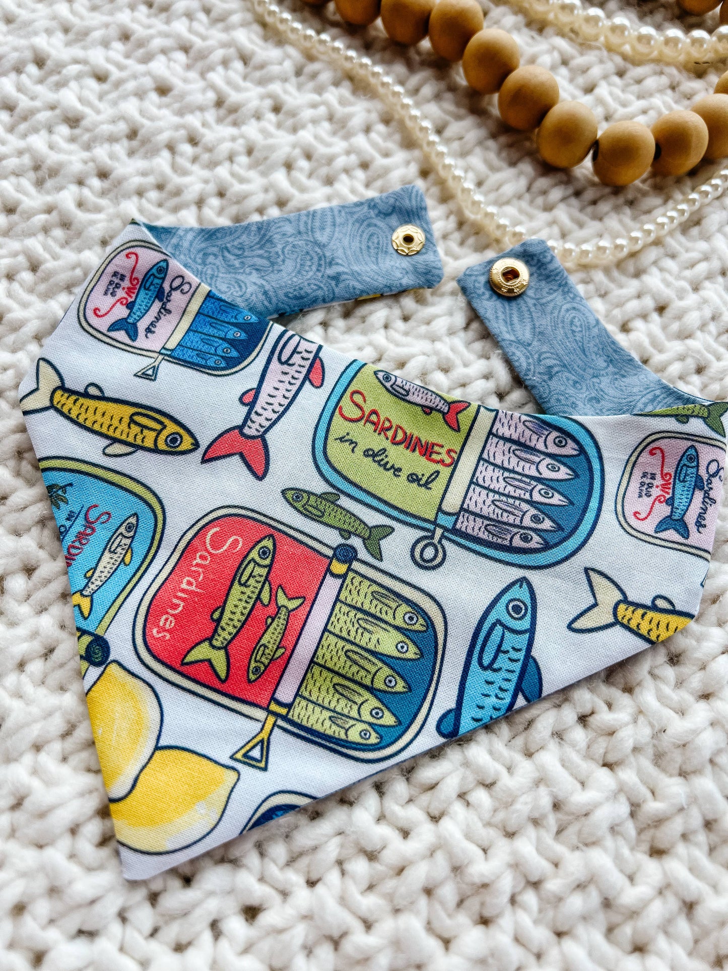 Fish Snap-On Reversible Dog Bandana, Curved Neck : XL