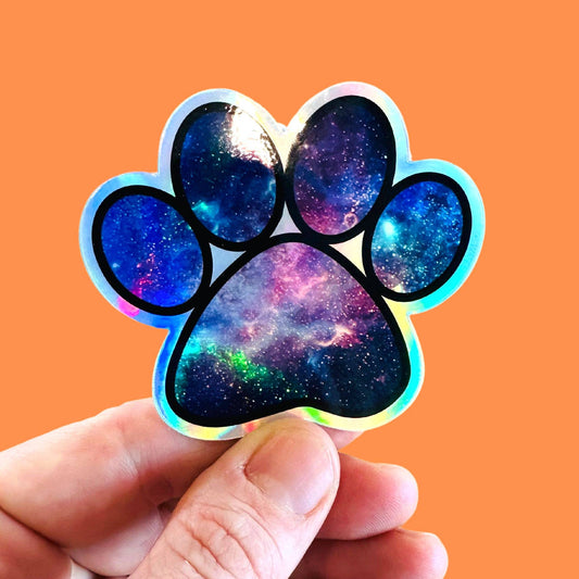 Halographic Paw Print Space Dog Sticker