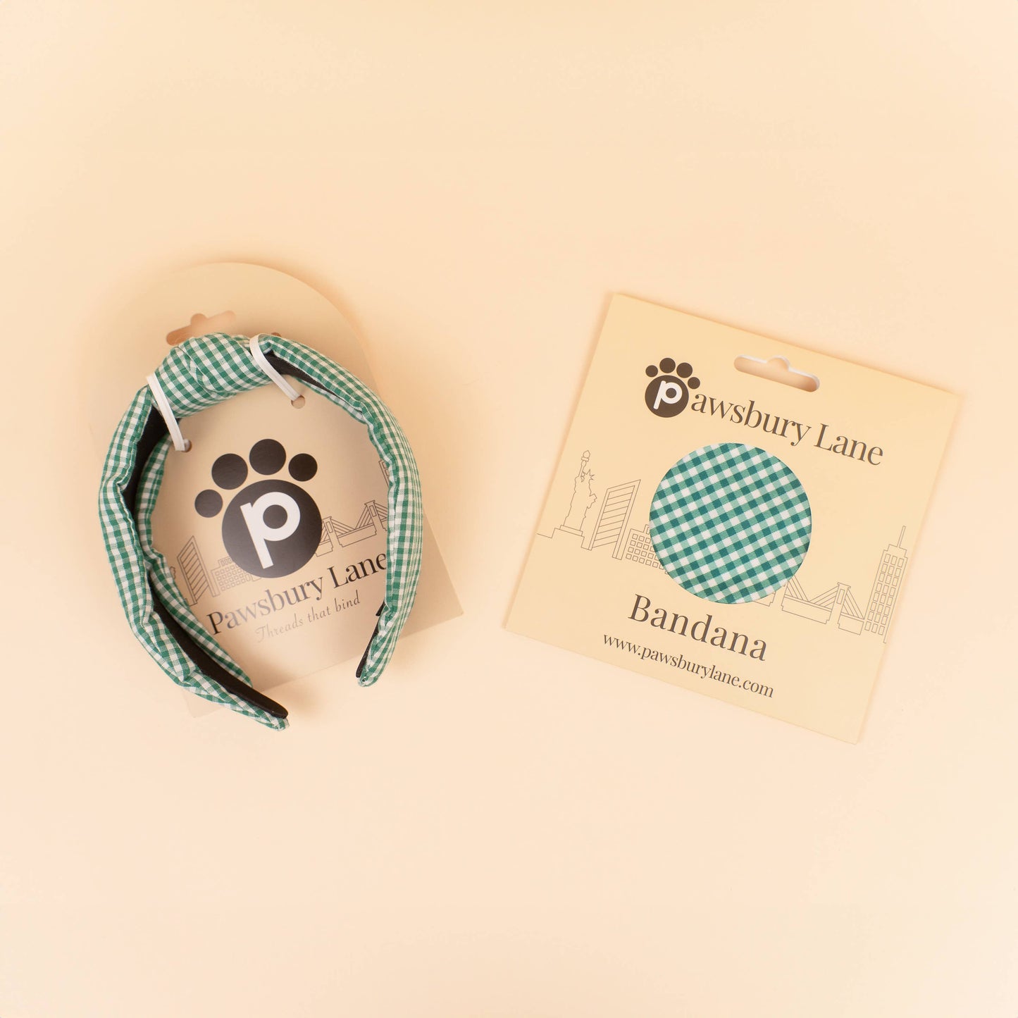 Matching Headband and Bandana- Green Gingham