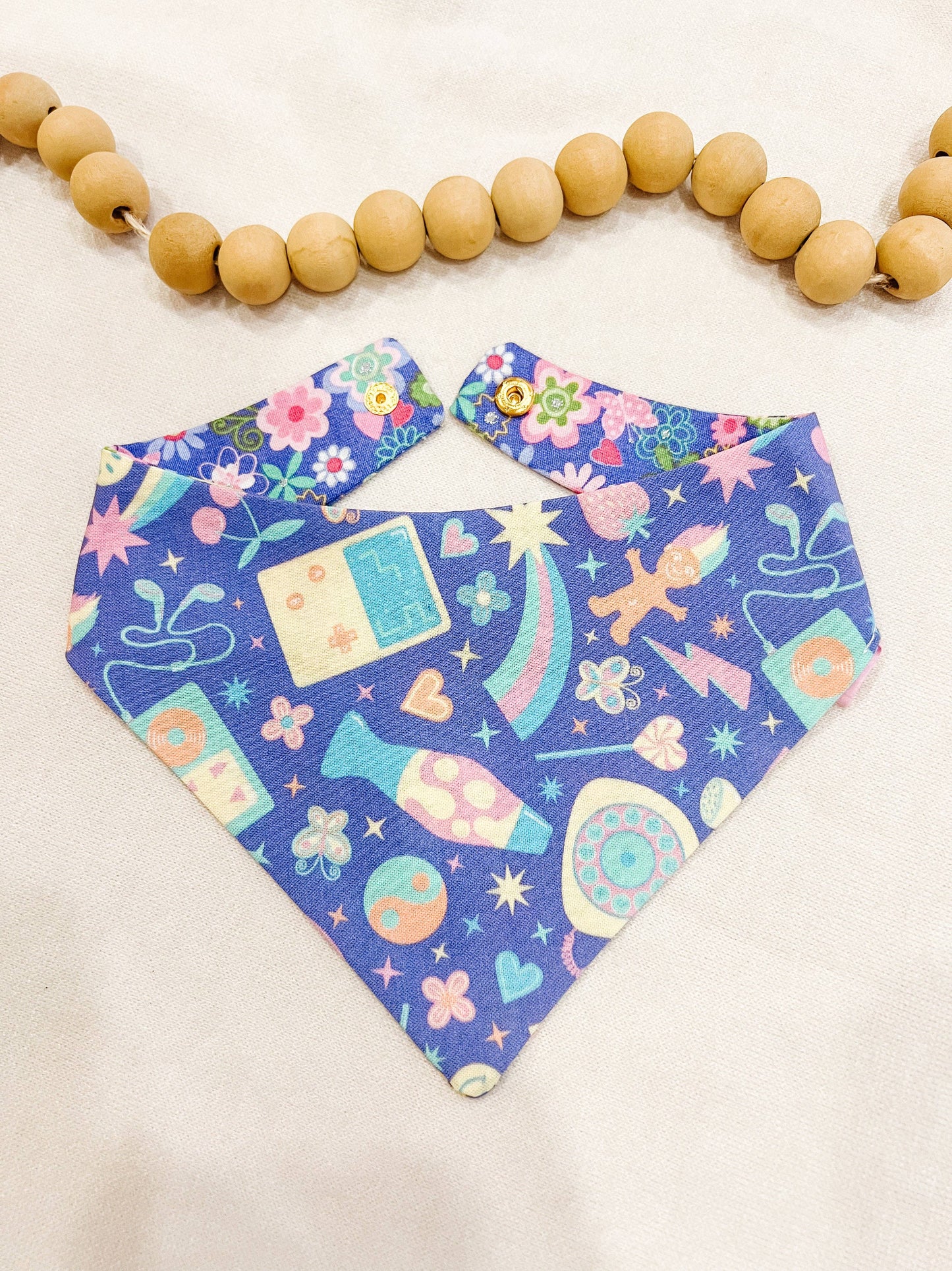 90s Nostalgia Snap-On Dog Bandana, Curved Neck (Reversible): L