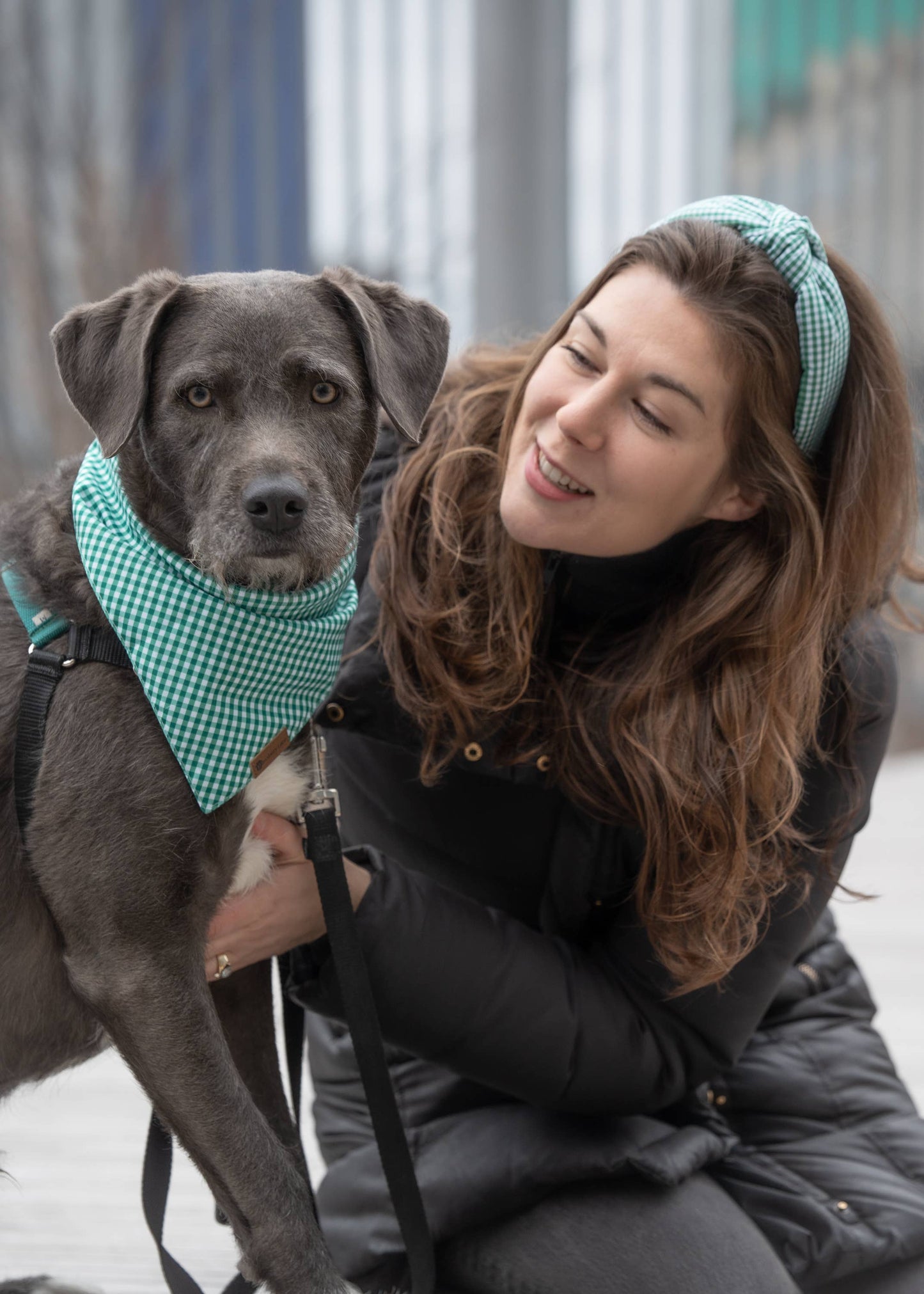 Matching Headband and Bandana- Green Gingham